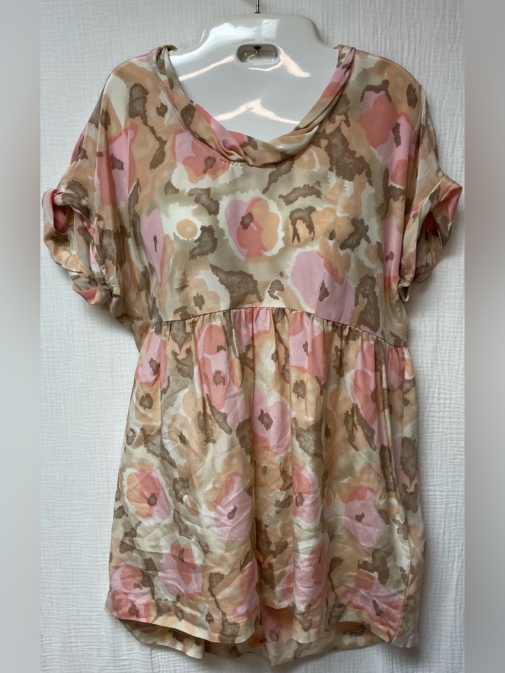 Victor Alfaro Silk Pink/Cream Floral Babydoll Top/Blouse, NWT, Sz: L